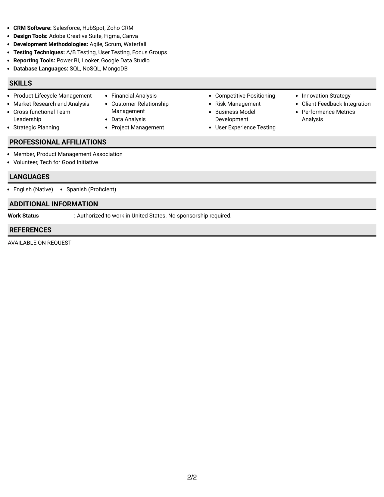 Resume Example Page 2