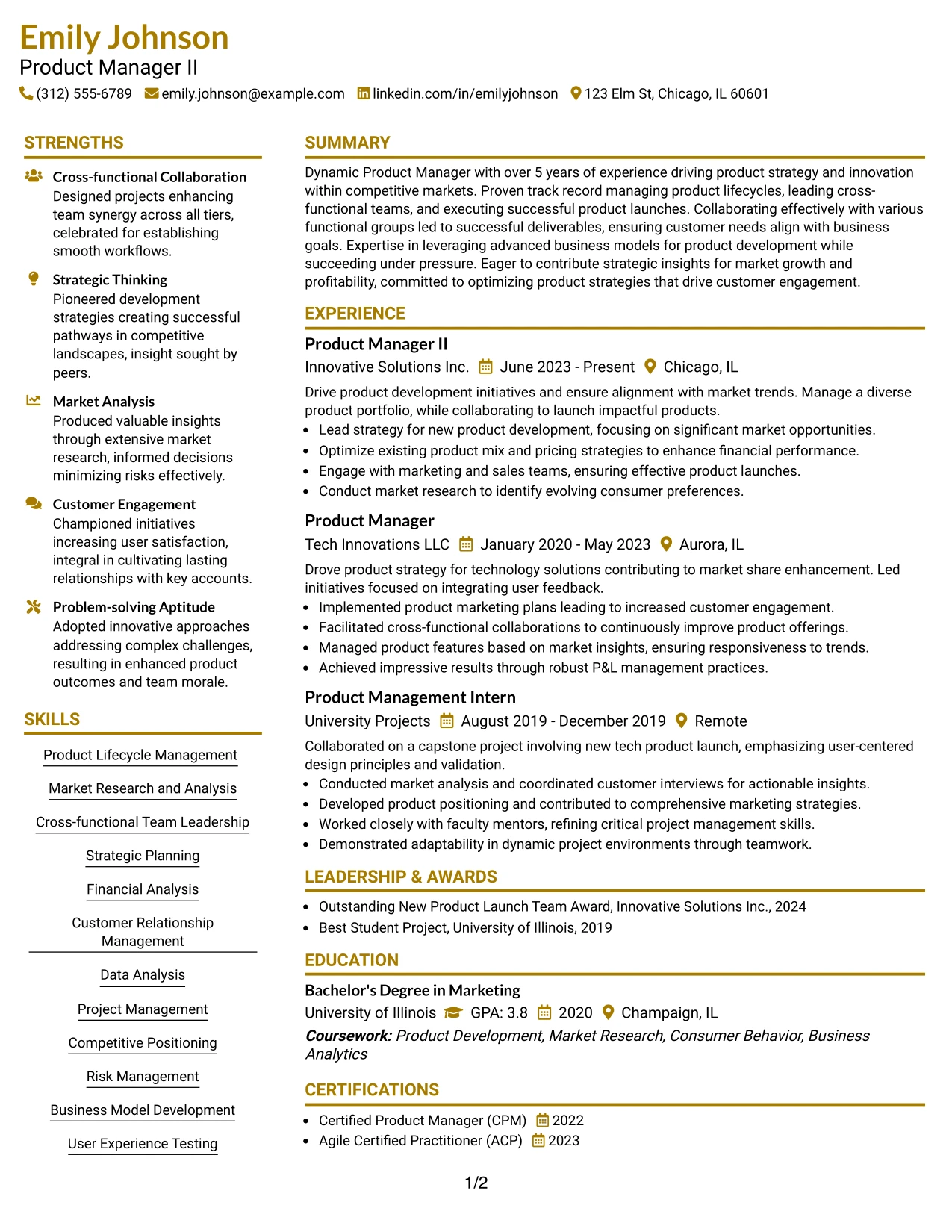 Resume Example Page 1
