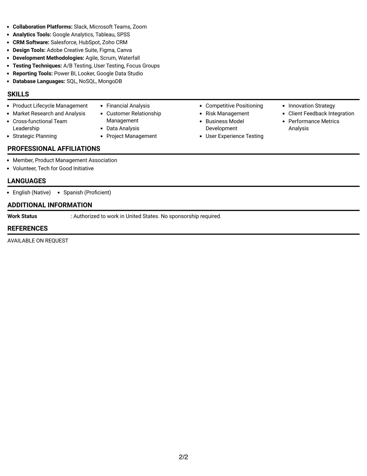 Resume Example Page 2