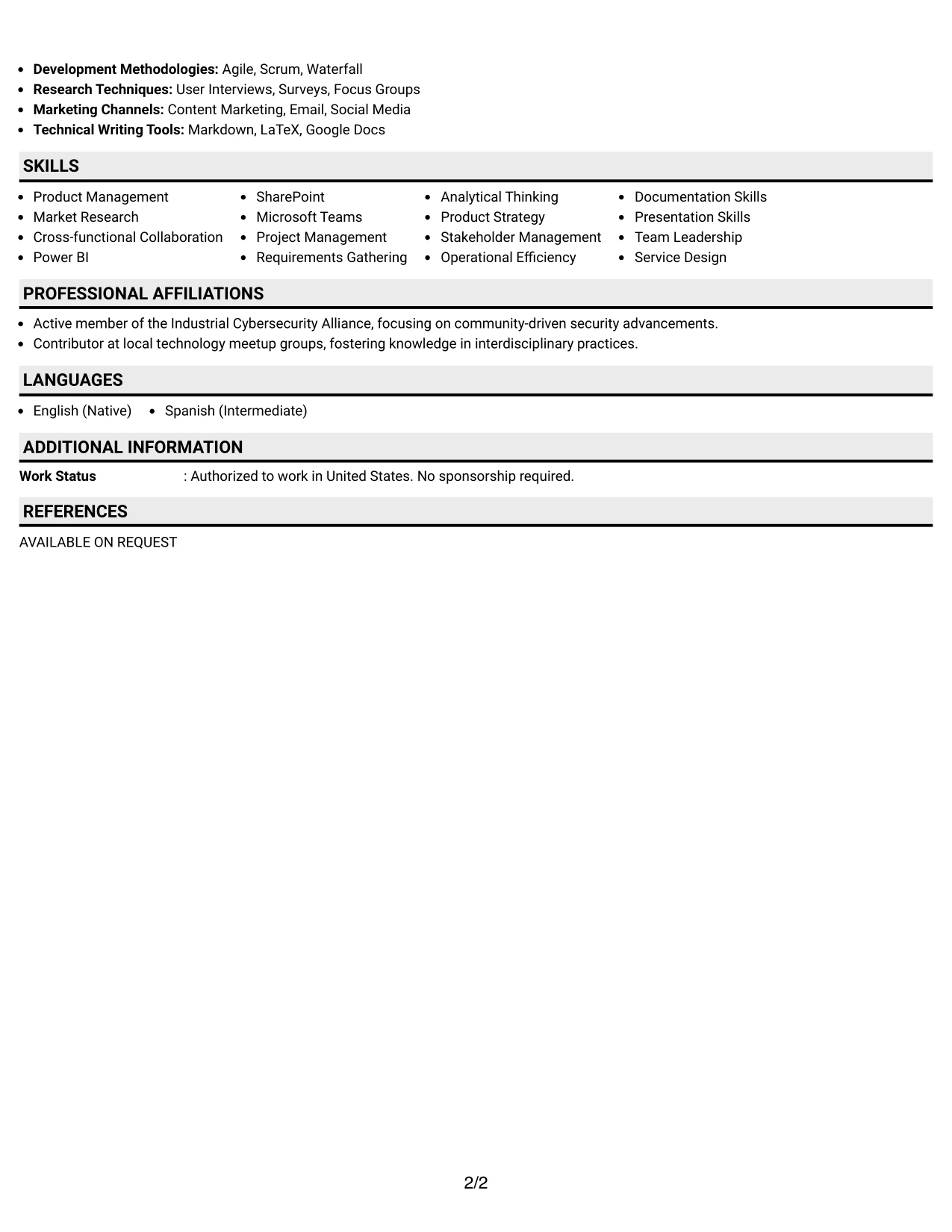 Resume Example Page 2