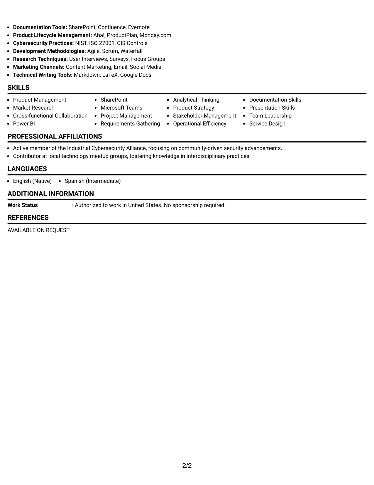 Resume Example Page 2