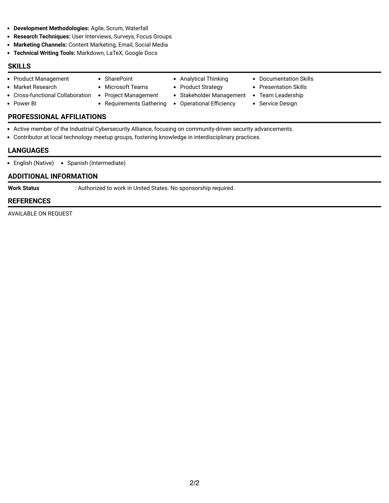 Resume Example Page 2