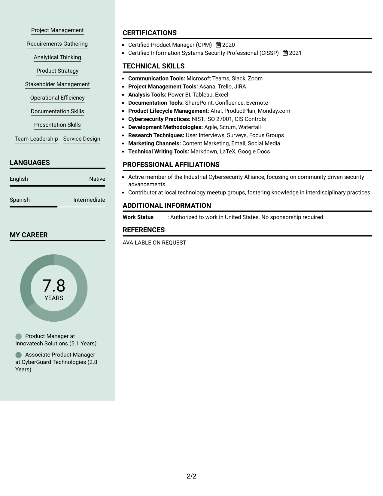 Resume Example Page 2