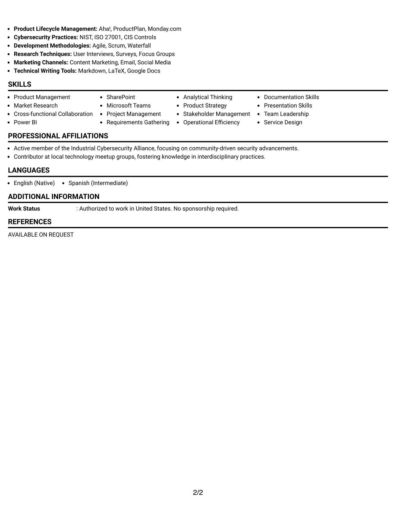 Resume Example Page 2