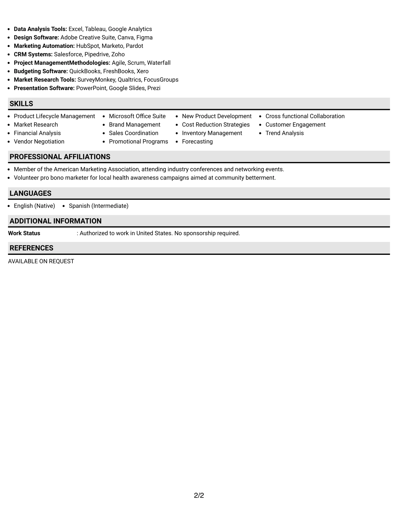 Resume Example Page 2