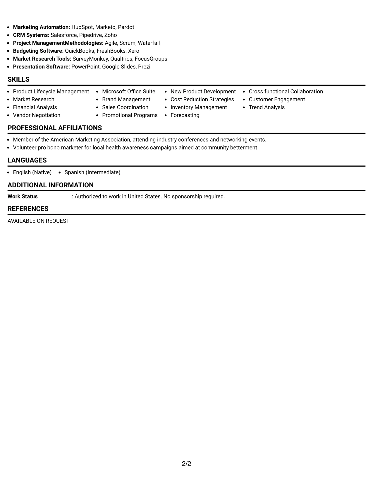 Resume Example Page 2