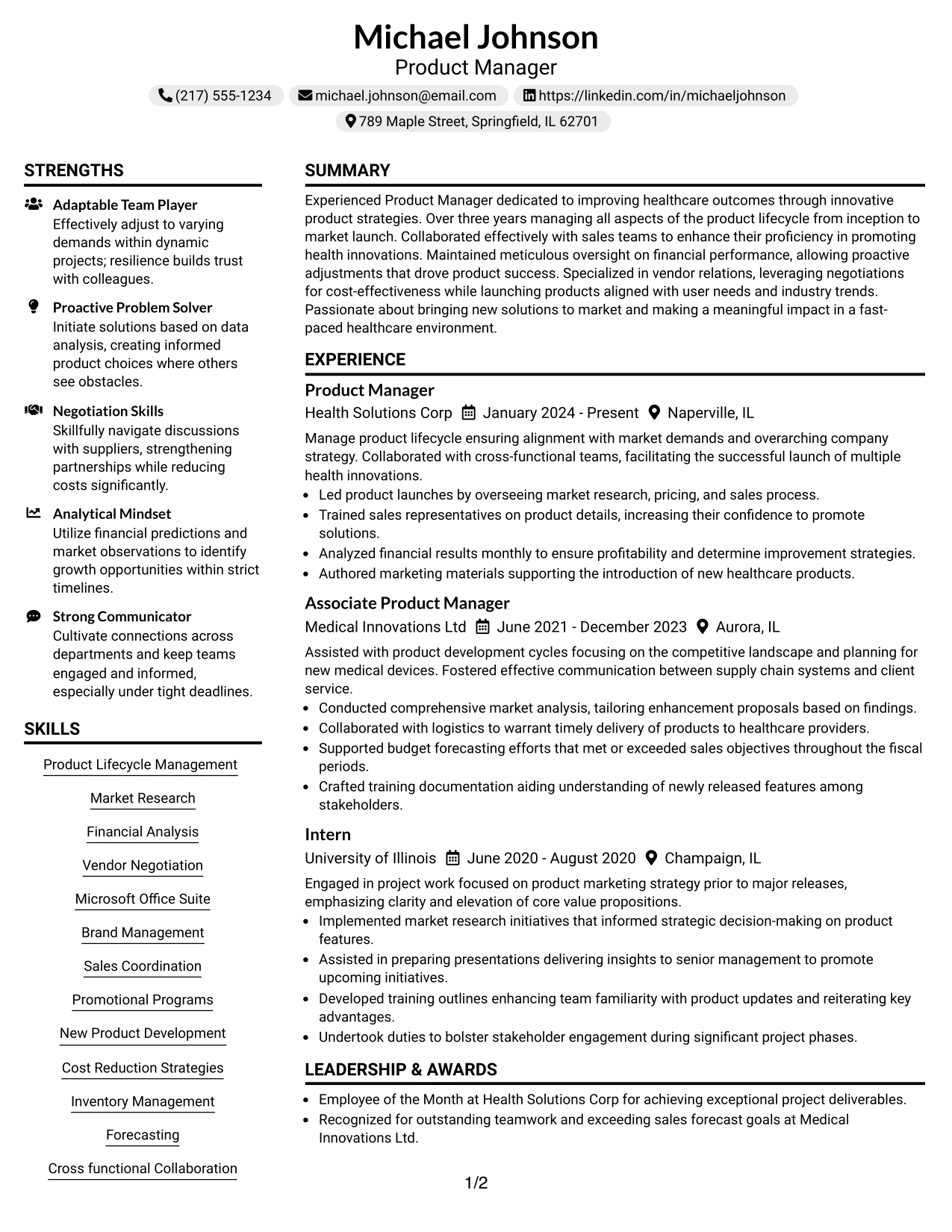 Resume Example Page 1