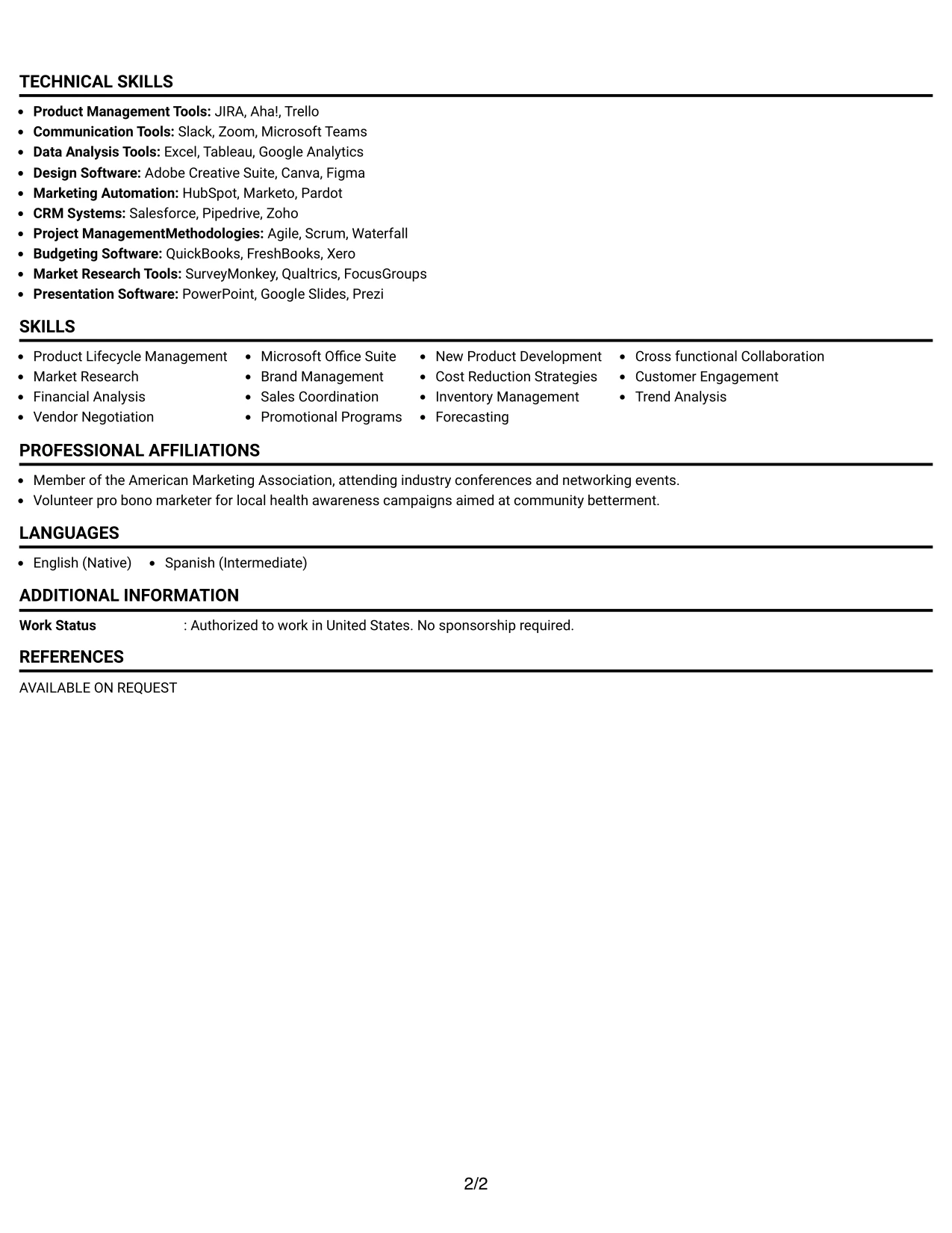 Resume Example Page 2