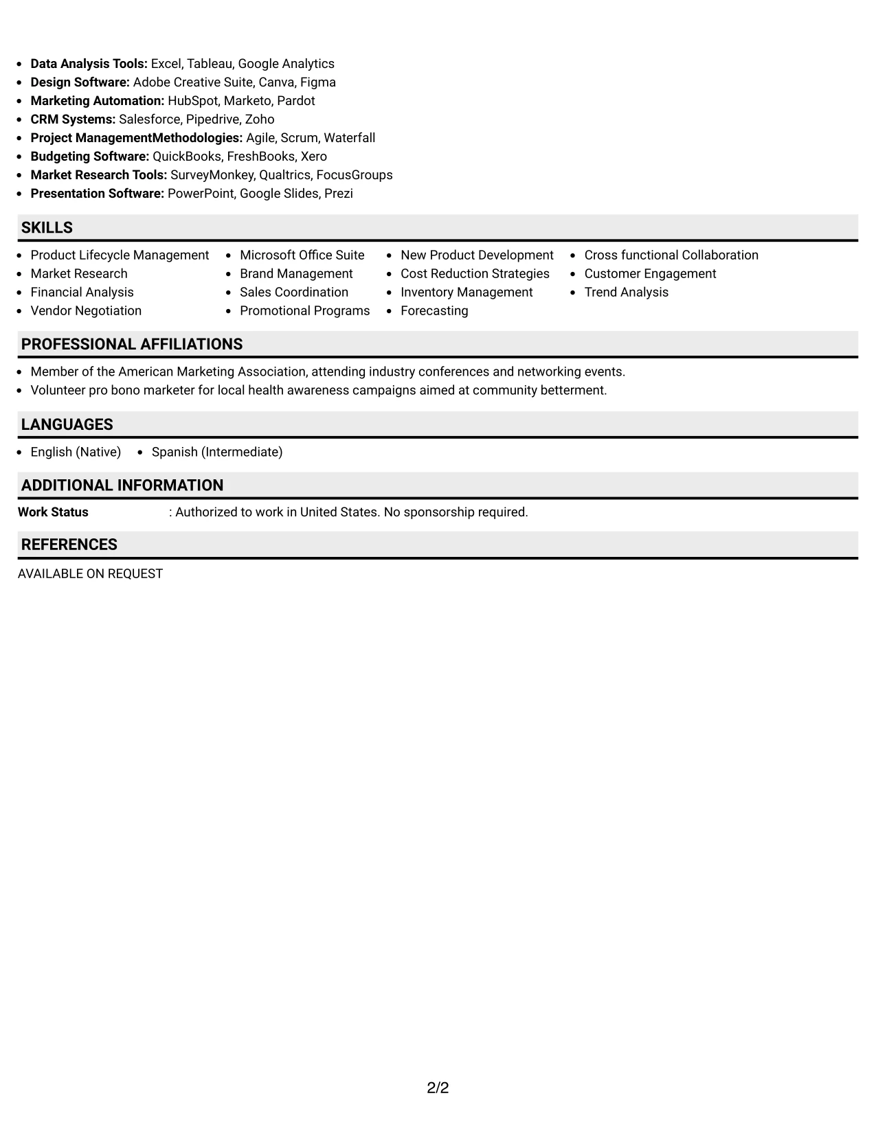 Resume Example Page 2