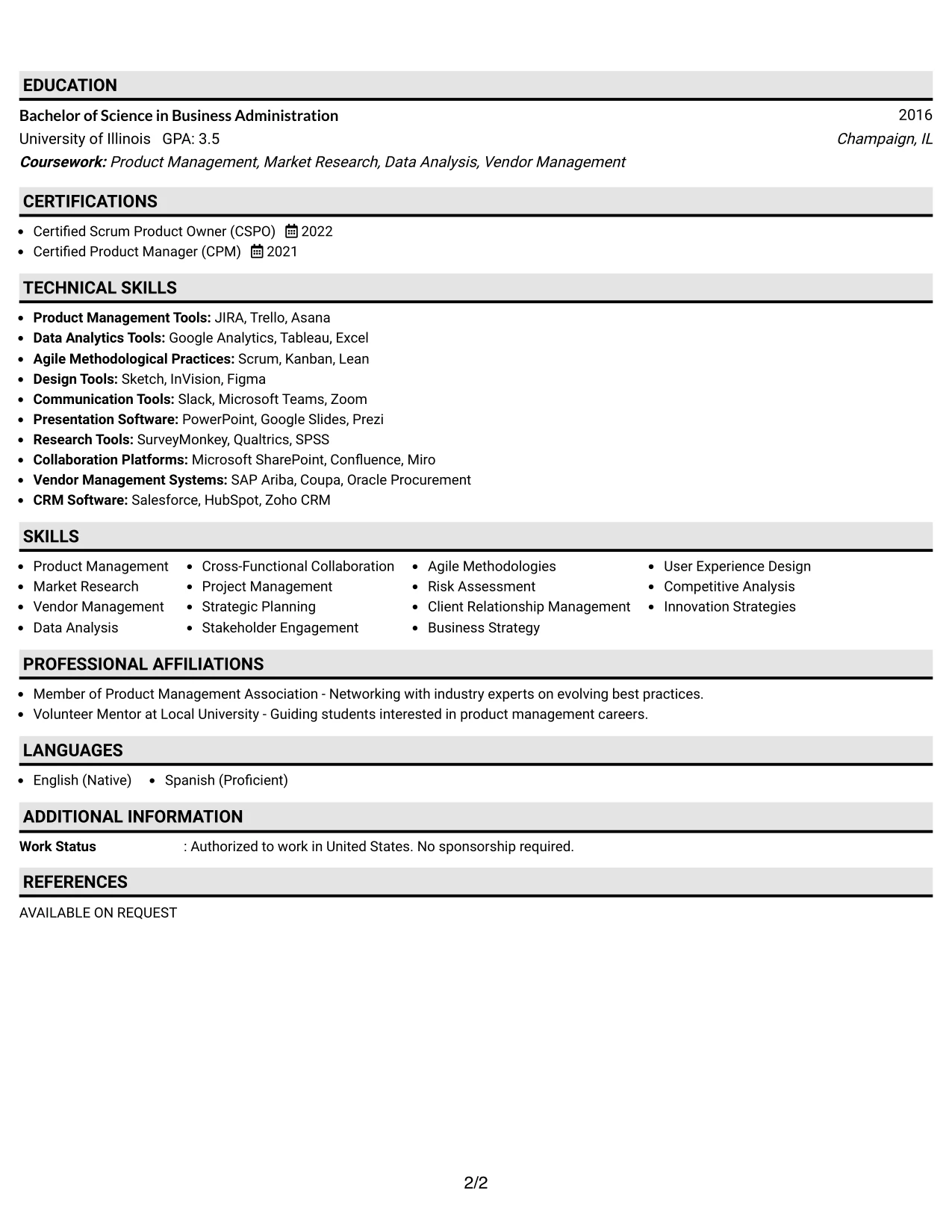 Resume Example Page 2