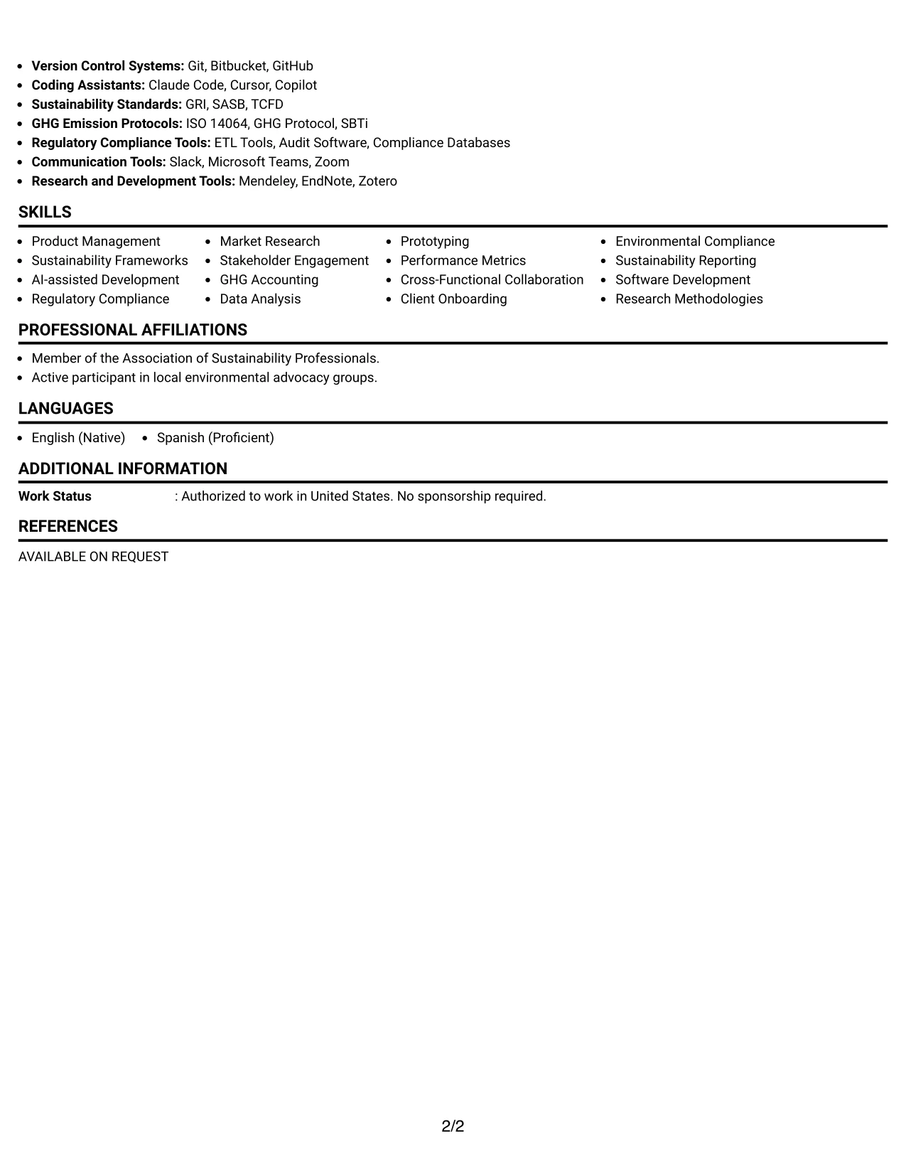 Resume Example Page 2