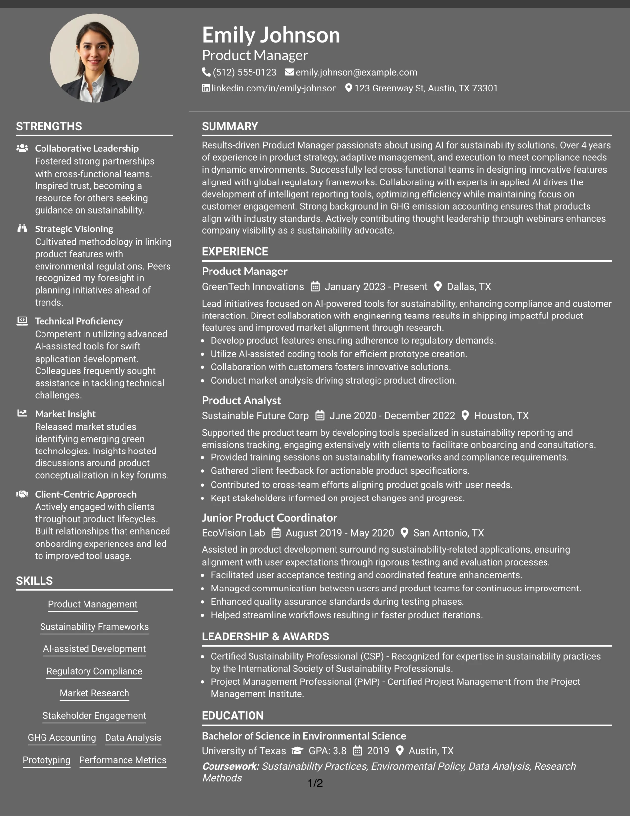 Resume Example Page 1