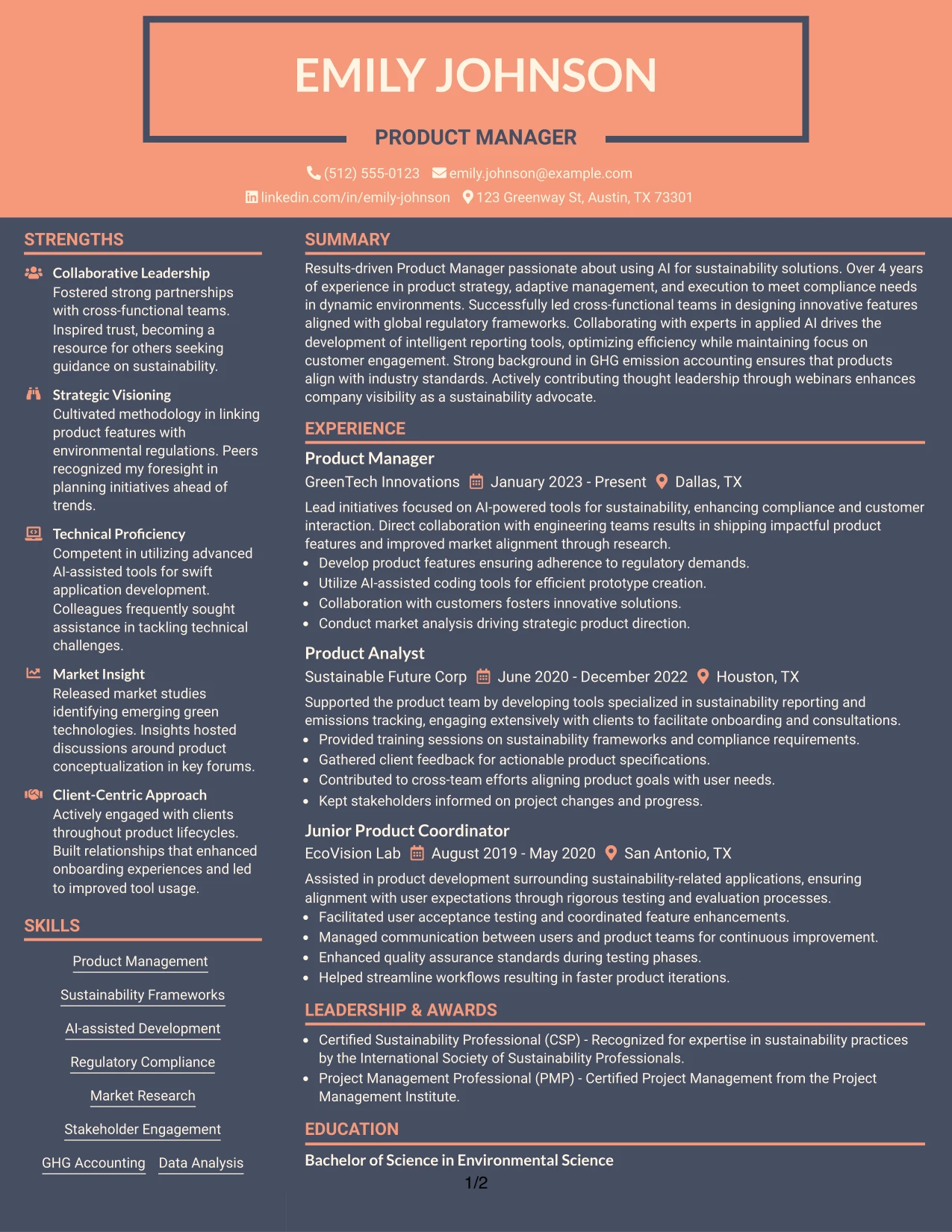 Resume Example Page 1