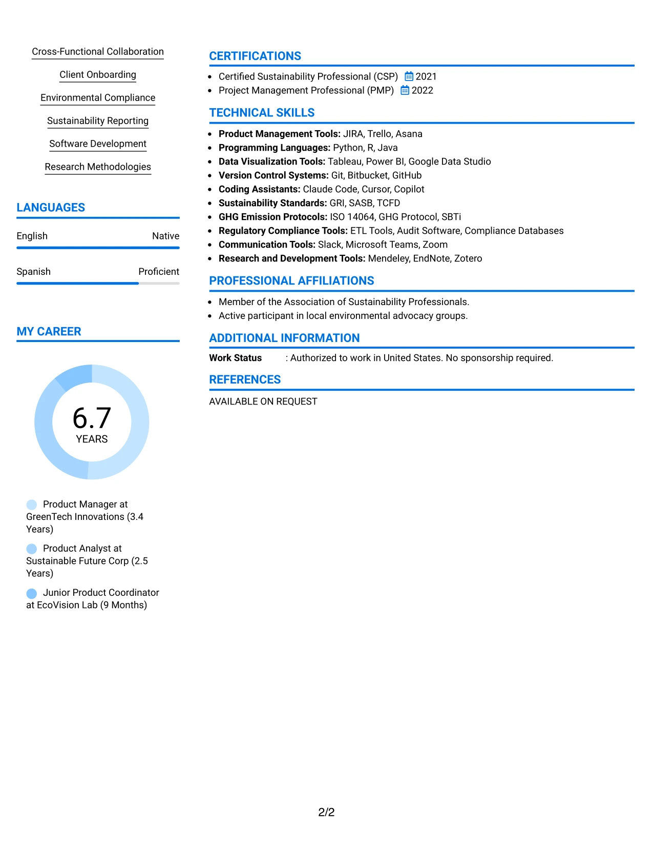 Resume Example Page 2