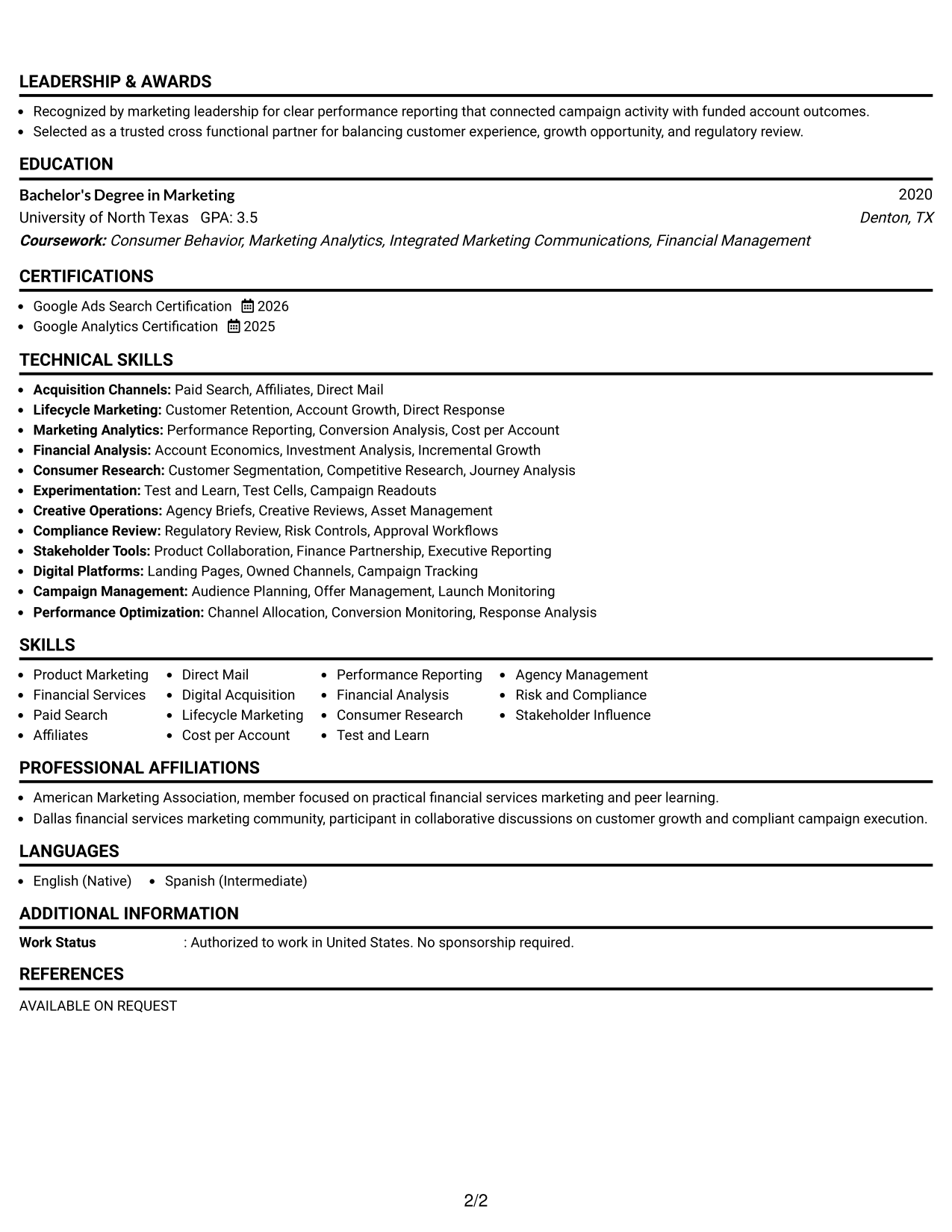 Resume Example Page 2