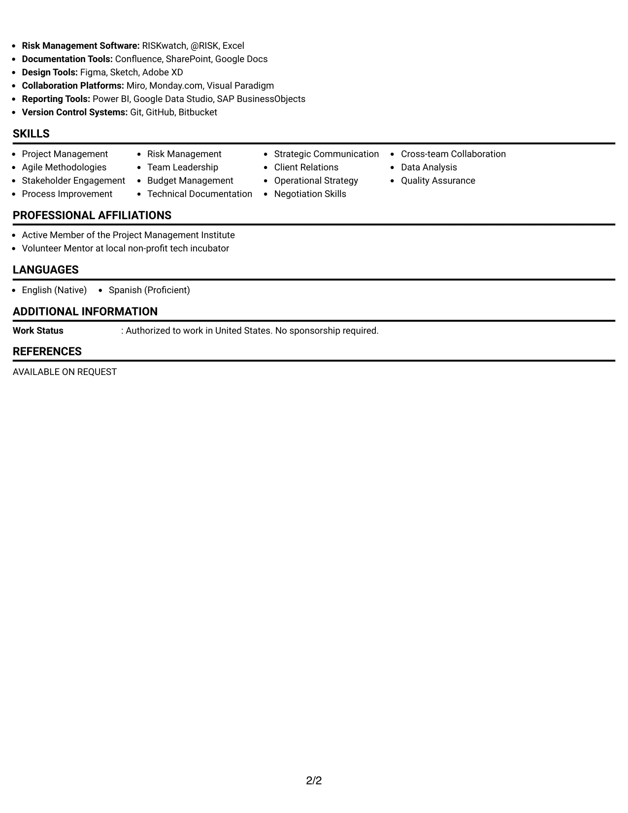 Resume Example Page 2