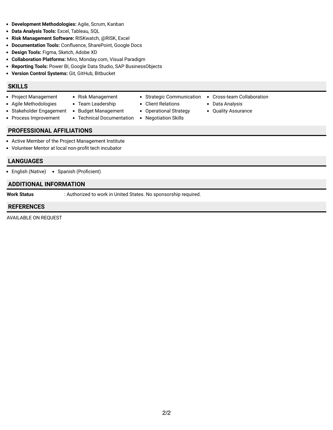 Resume Example Page 2