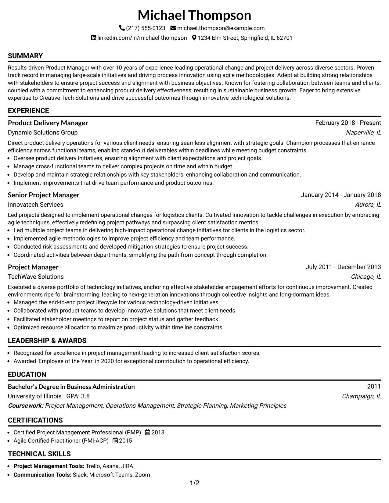 Resume Example Page 1