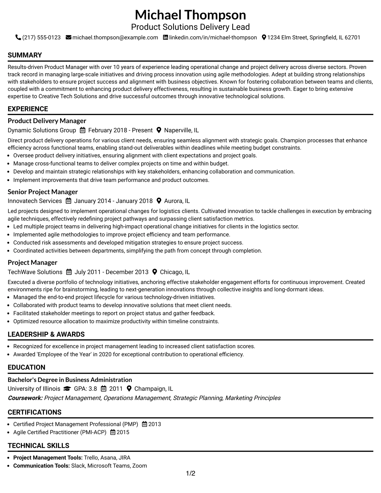 Resume Example Page 1