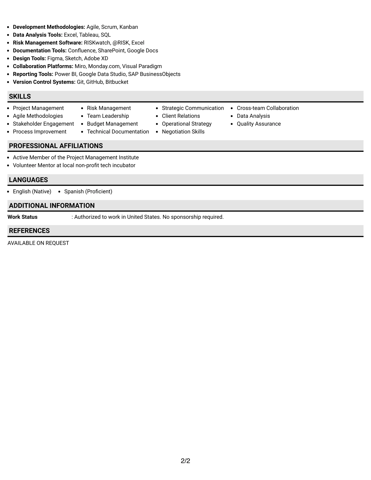 Resume Example Page 2