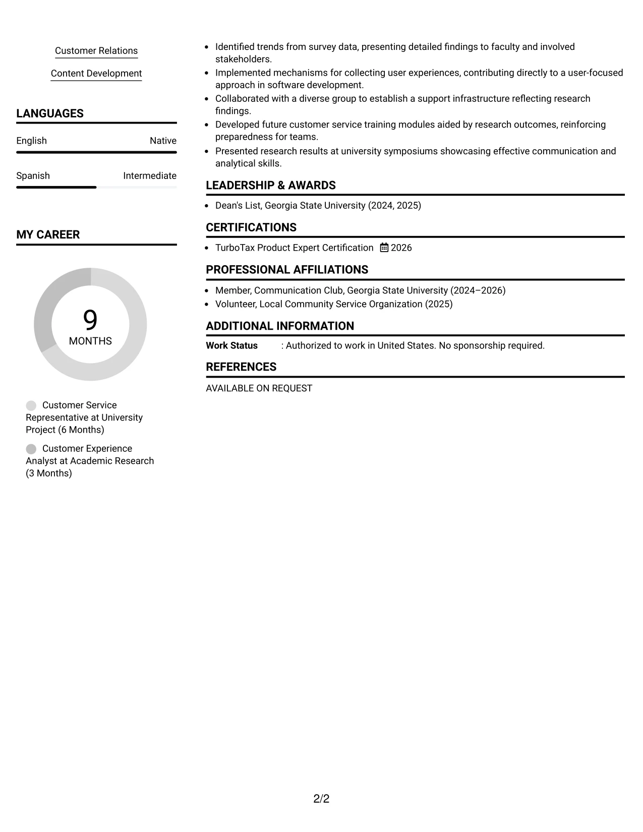 Resume Example Page 2