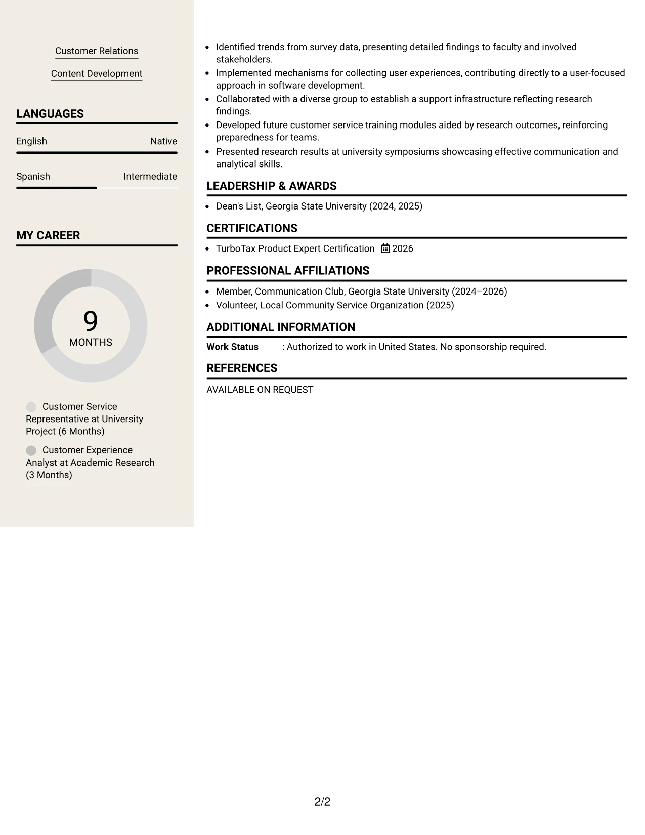 Resume Example Page 2