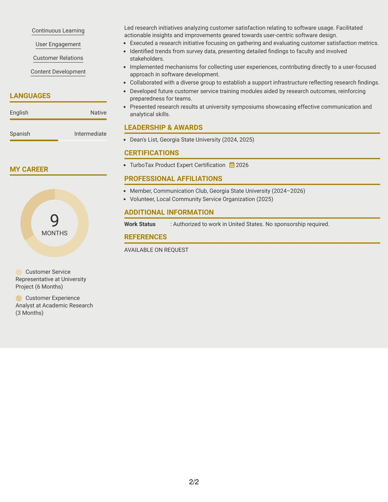 Resume Example Page 2