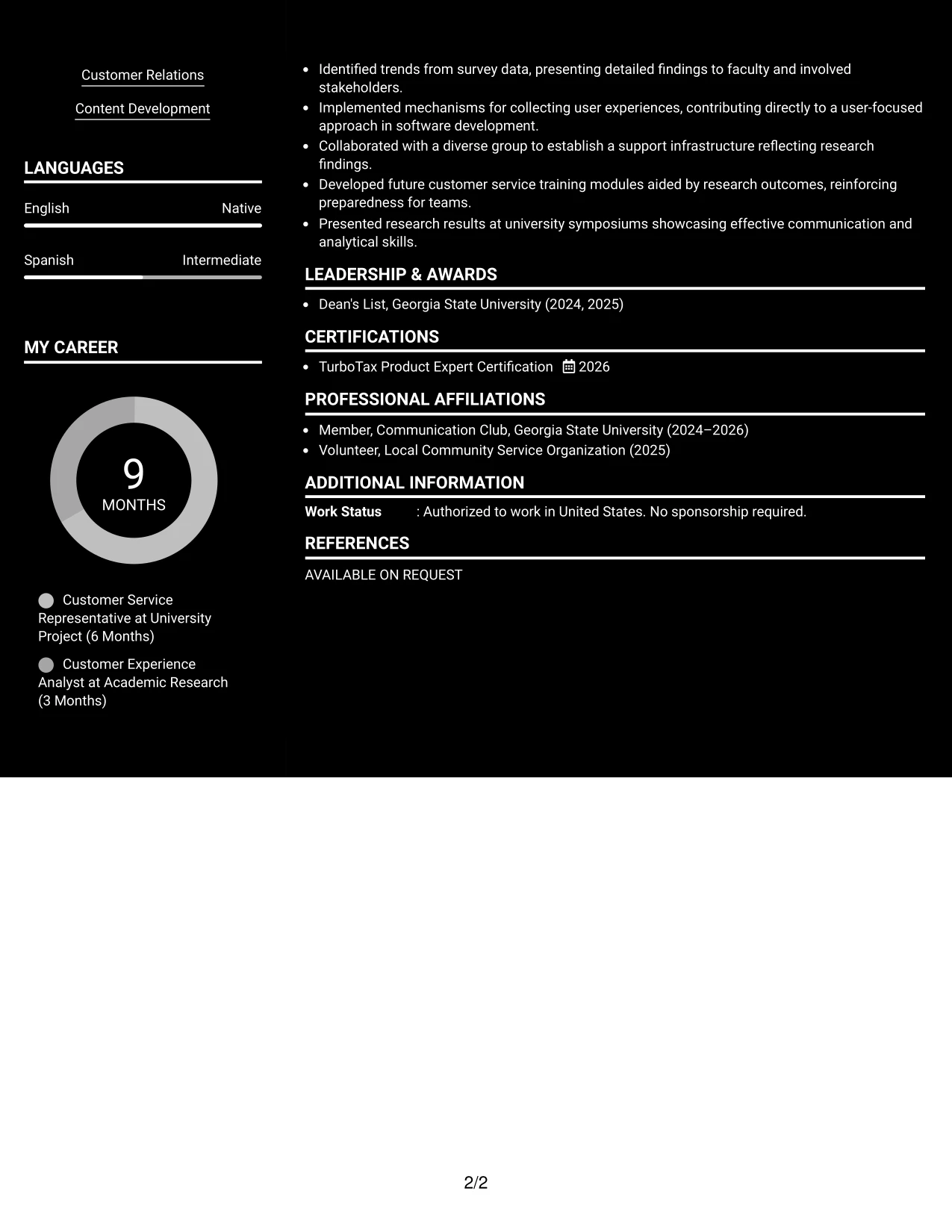 Resume Example Page 2