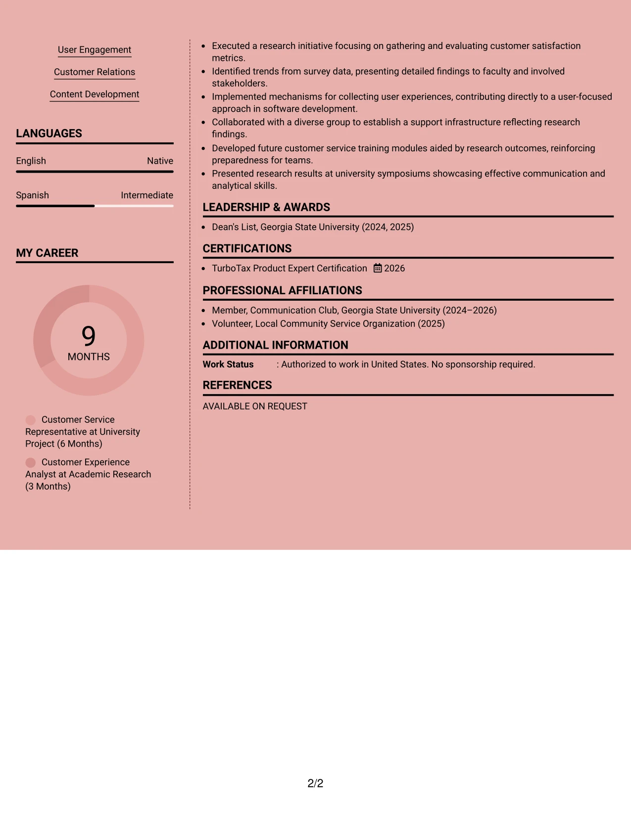 Resume Example Page 2