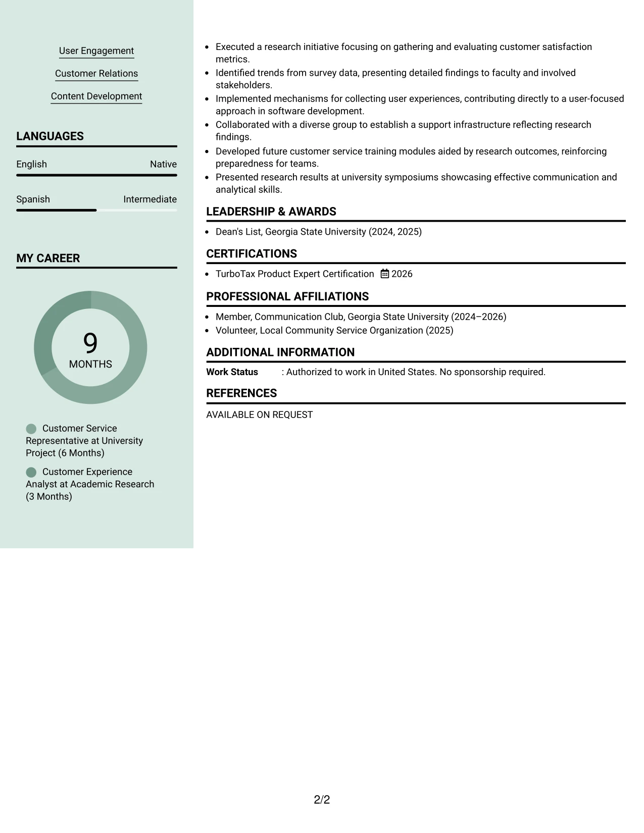 Resume Example Page 2