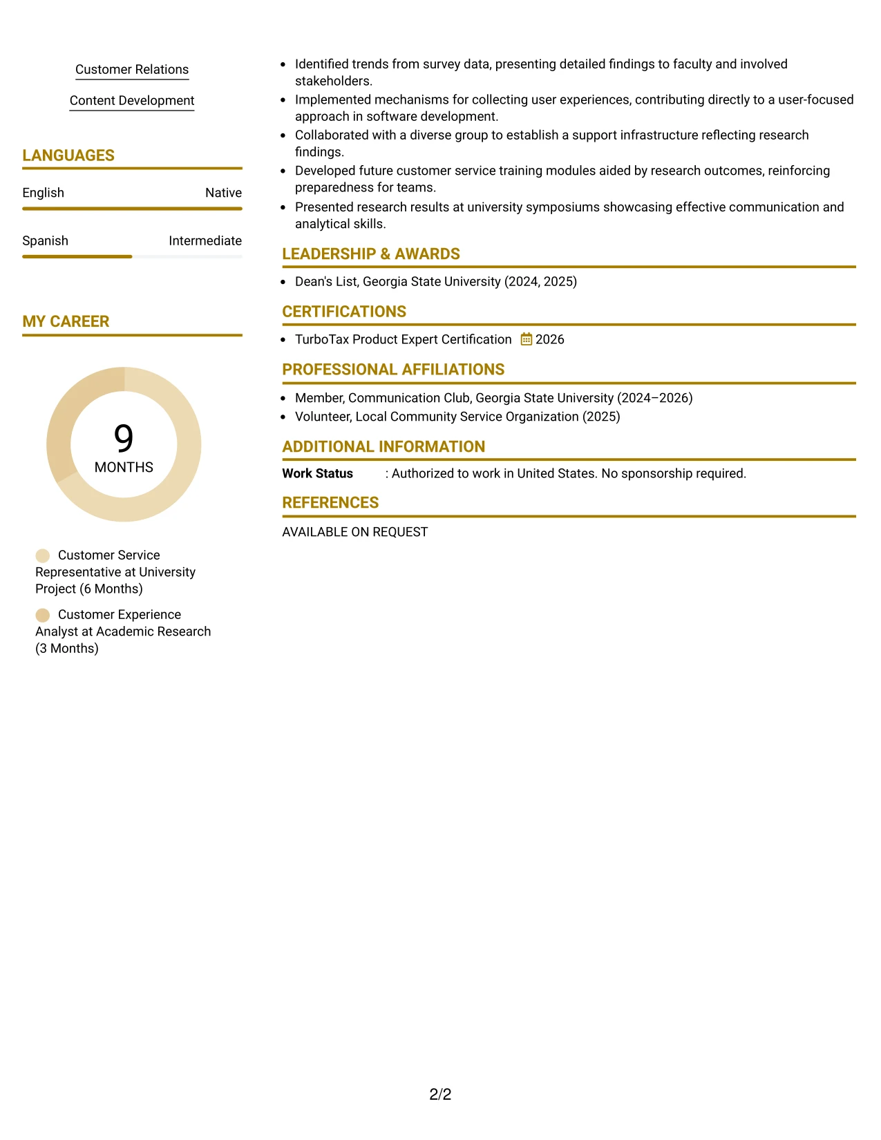 Resume Example Page 2