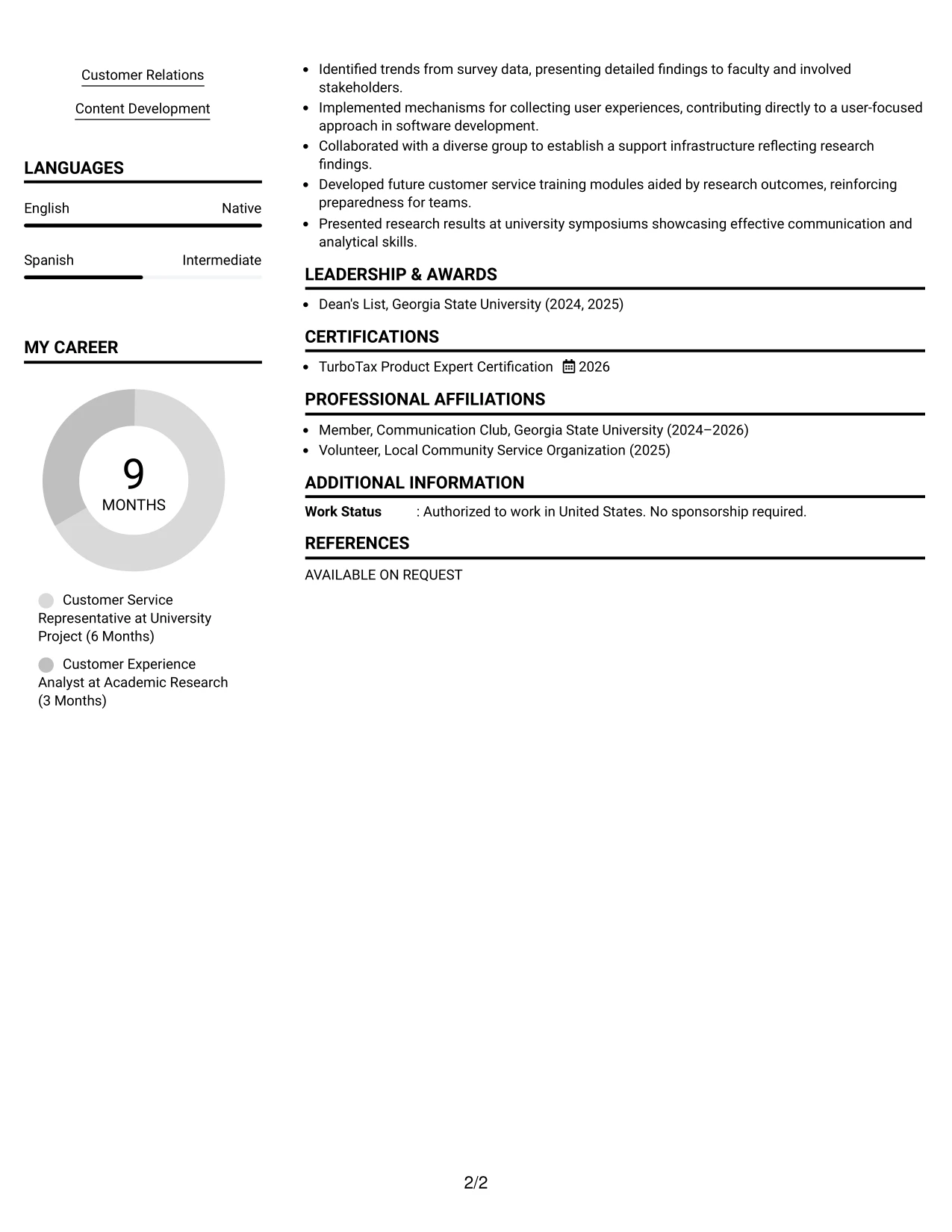 Resume Example Page 2