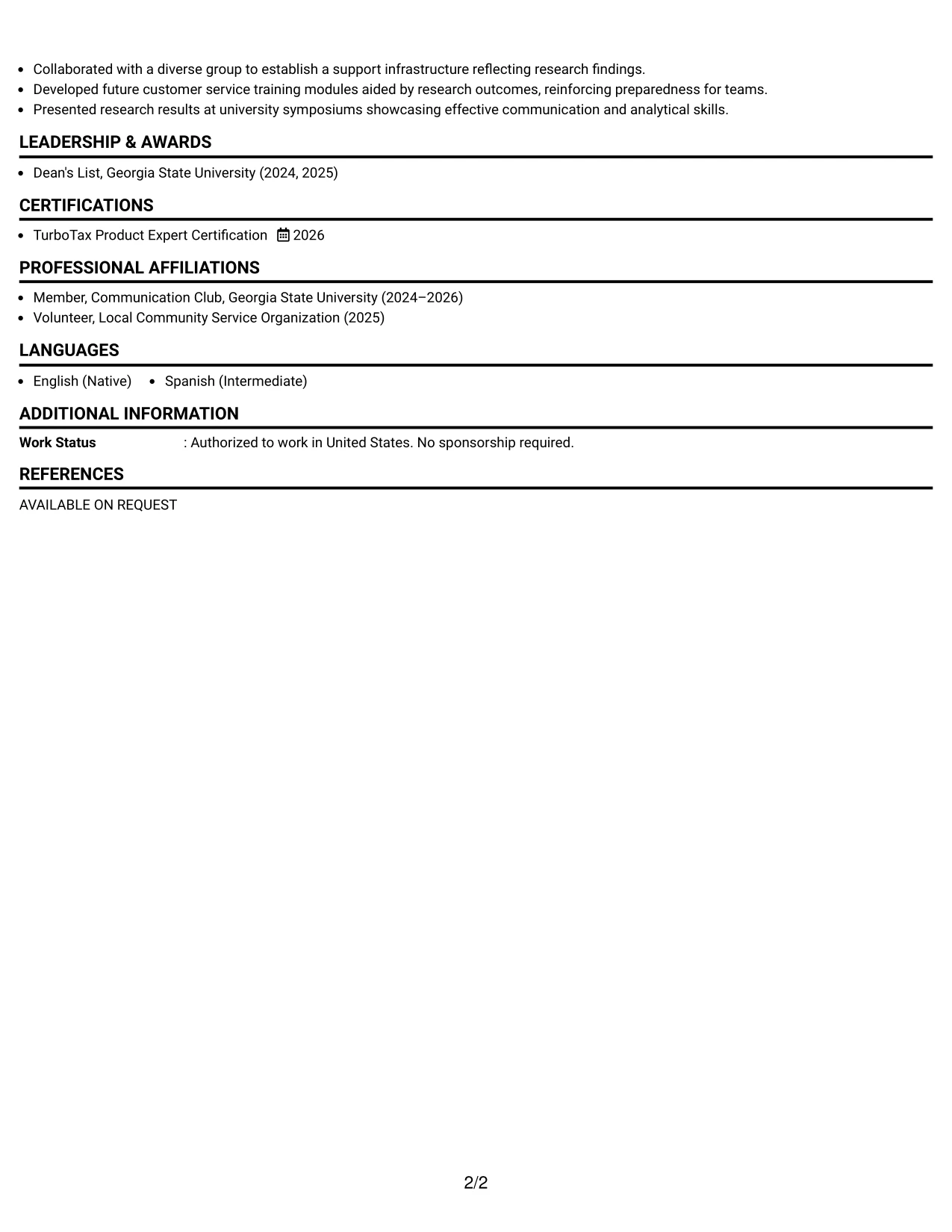Resume Example Page 2