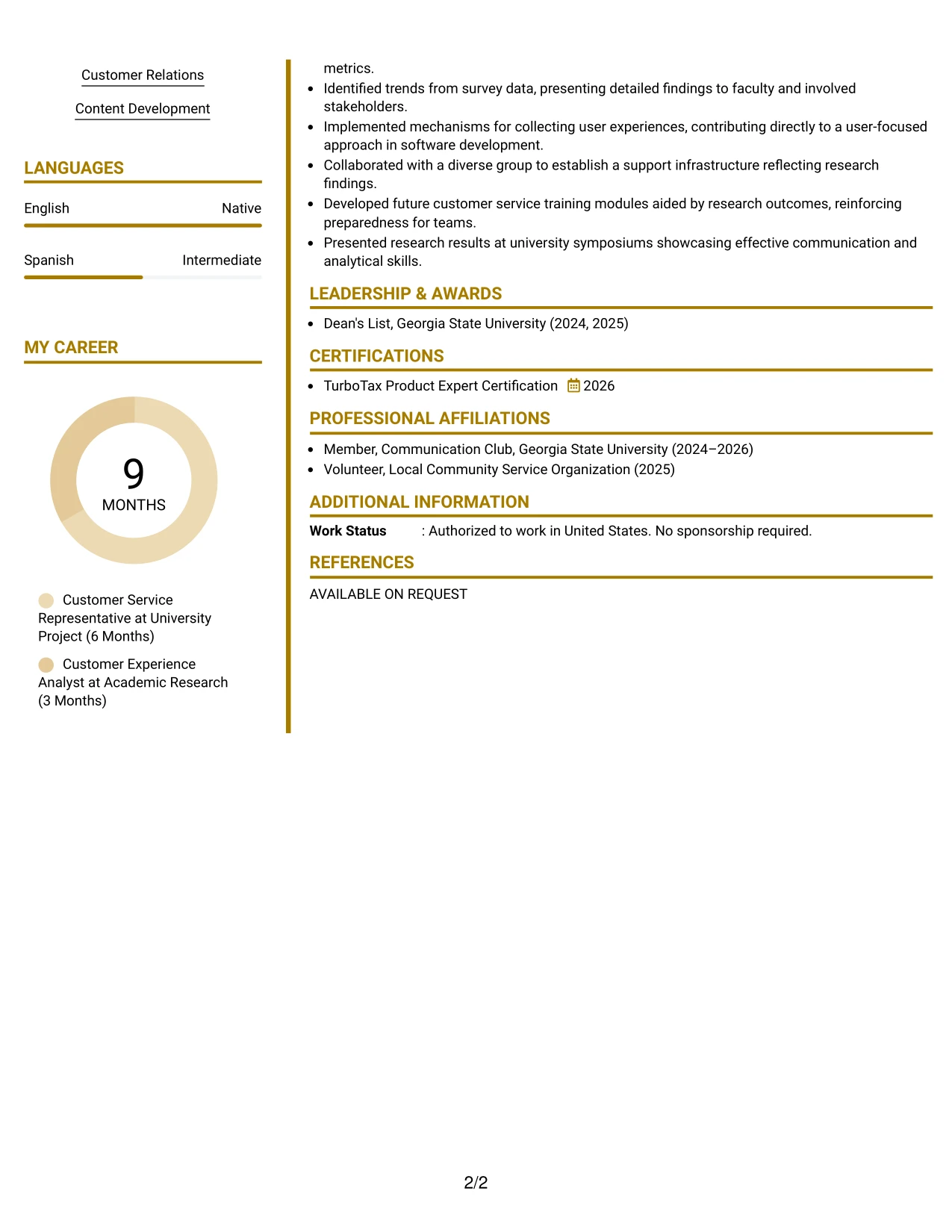 Resume Example Page 2