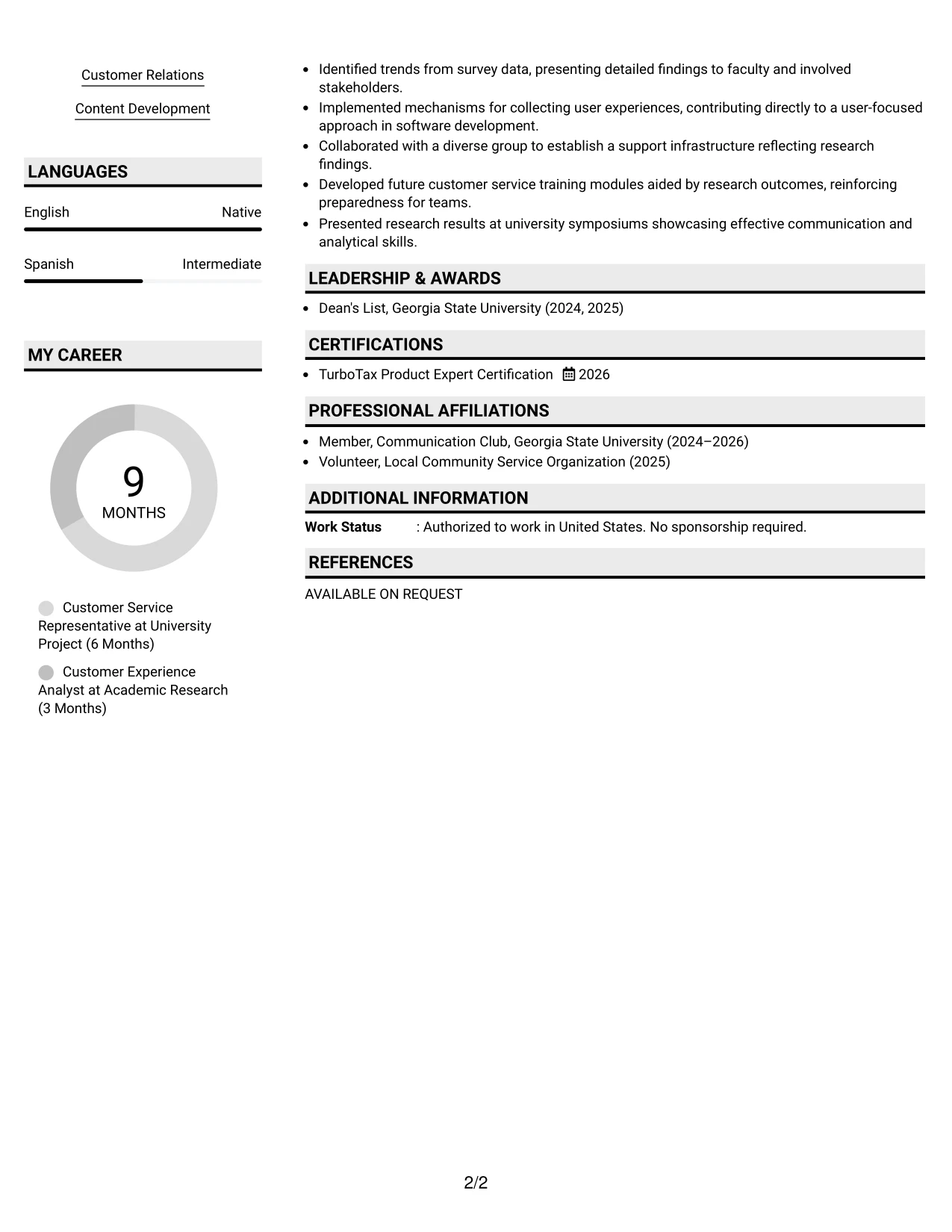 Resume Example Page 2