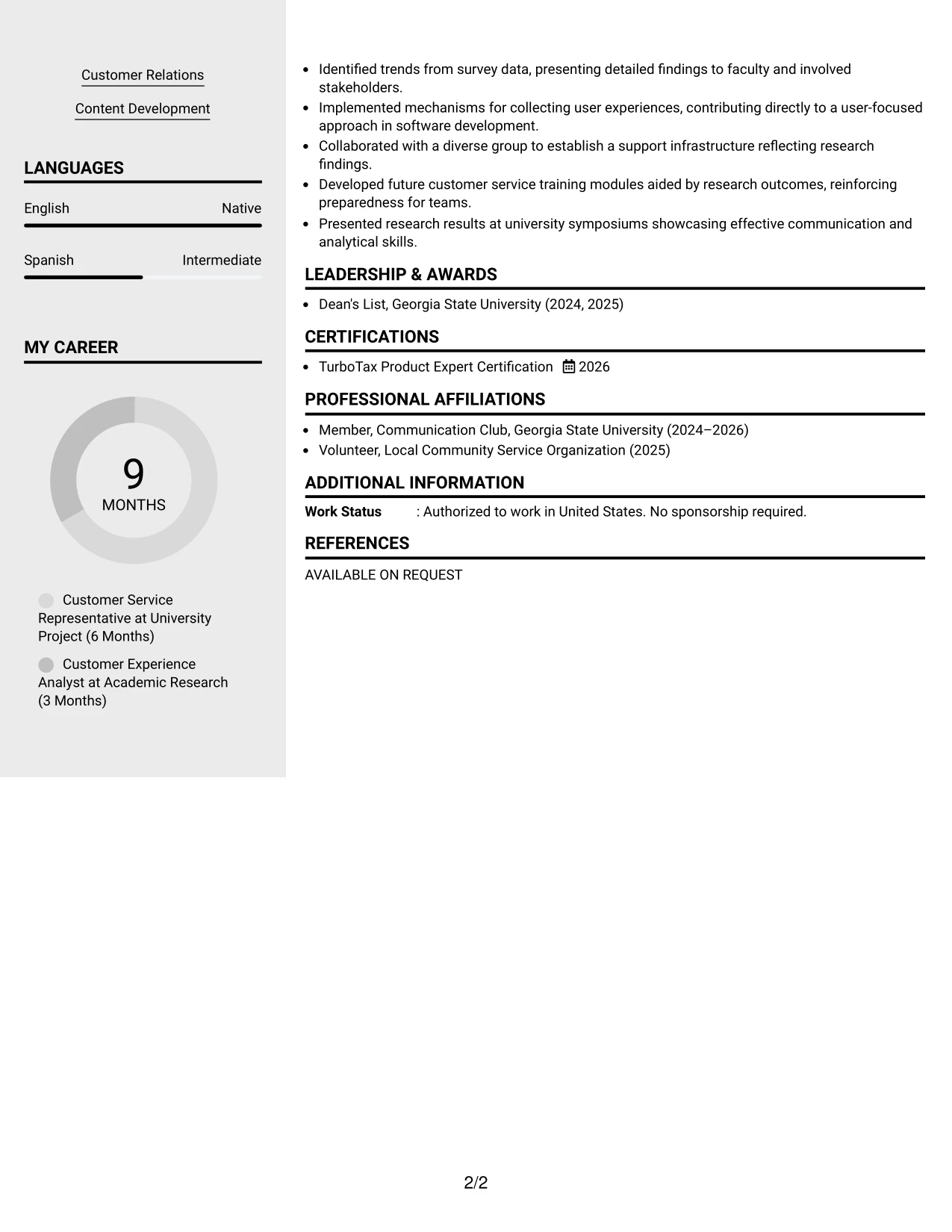 Resume Example Page 2