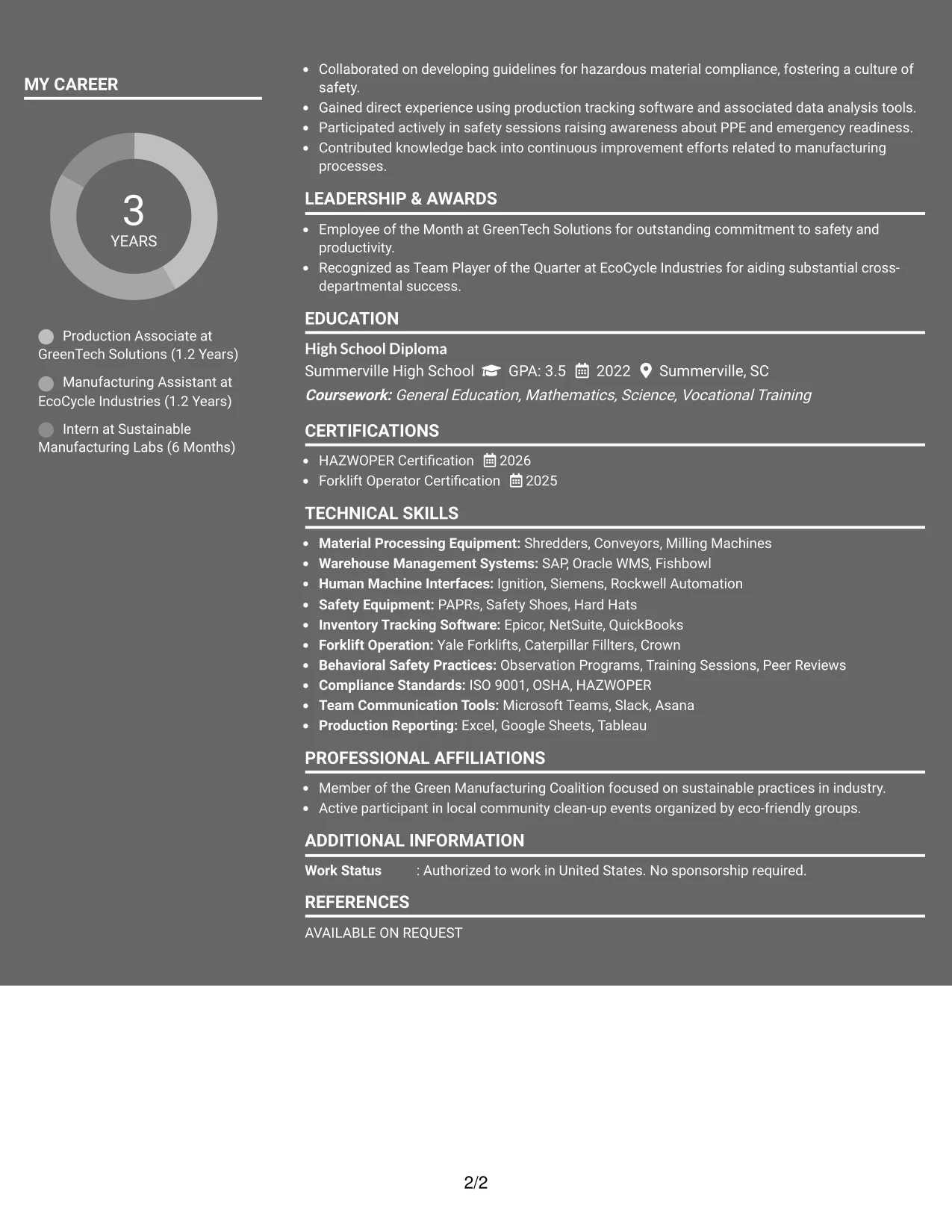 Resume Example Page 2
