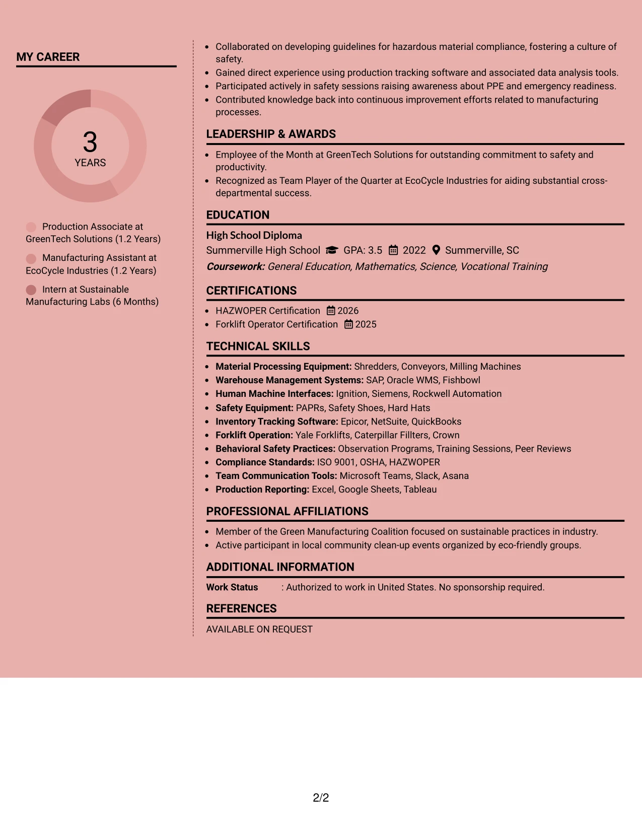 Resume Example Page 2