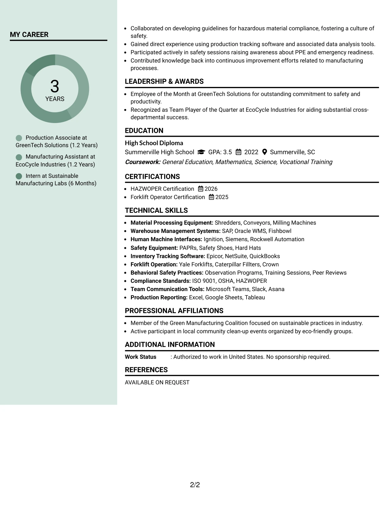 Resume Example Page 2