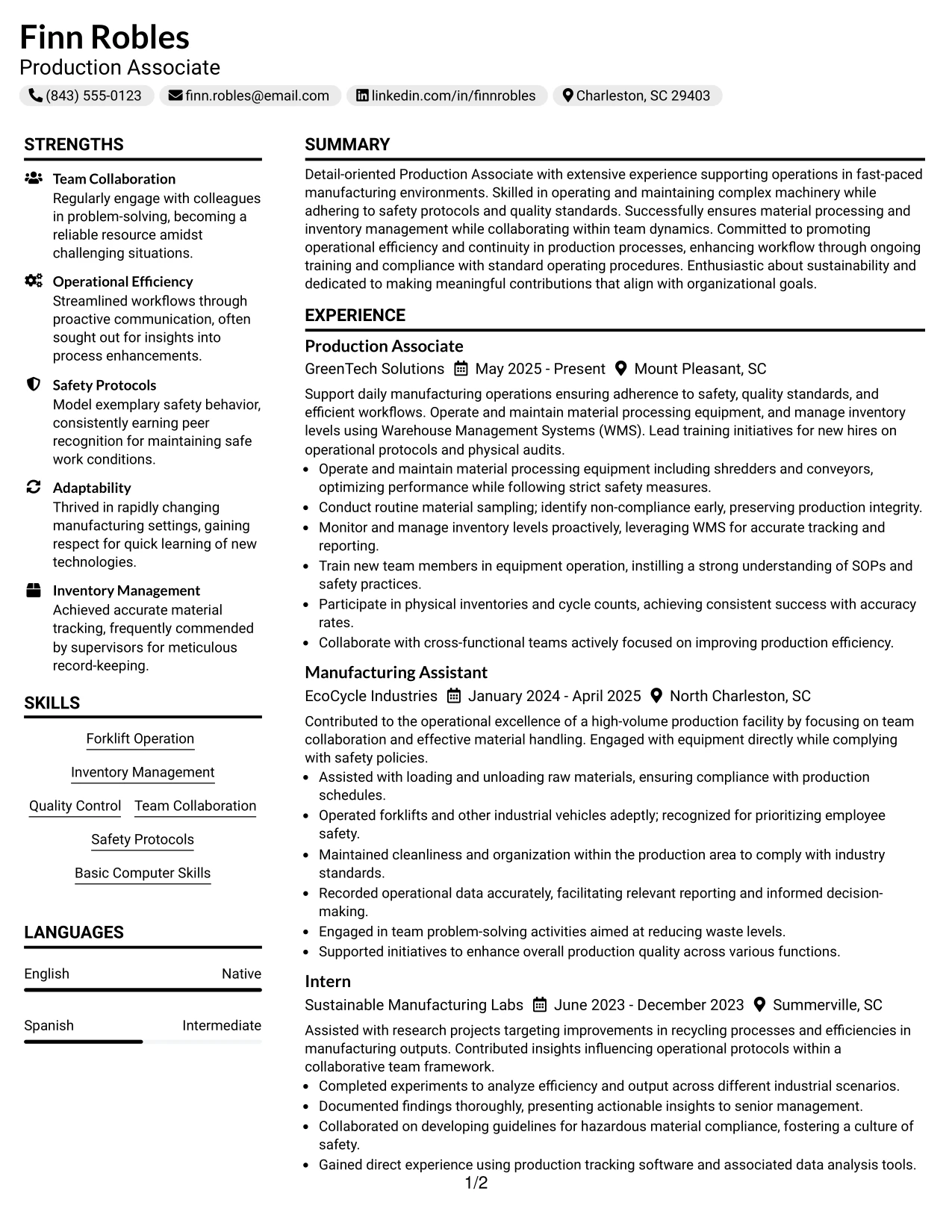 Resume Example Page 1