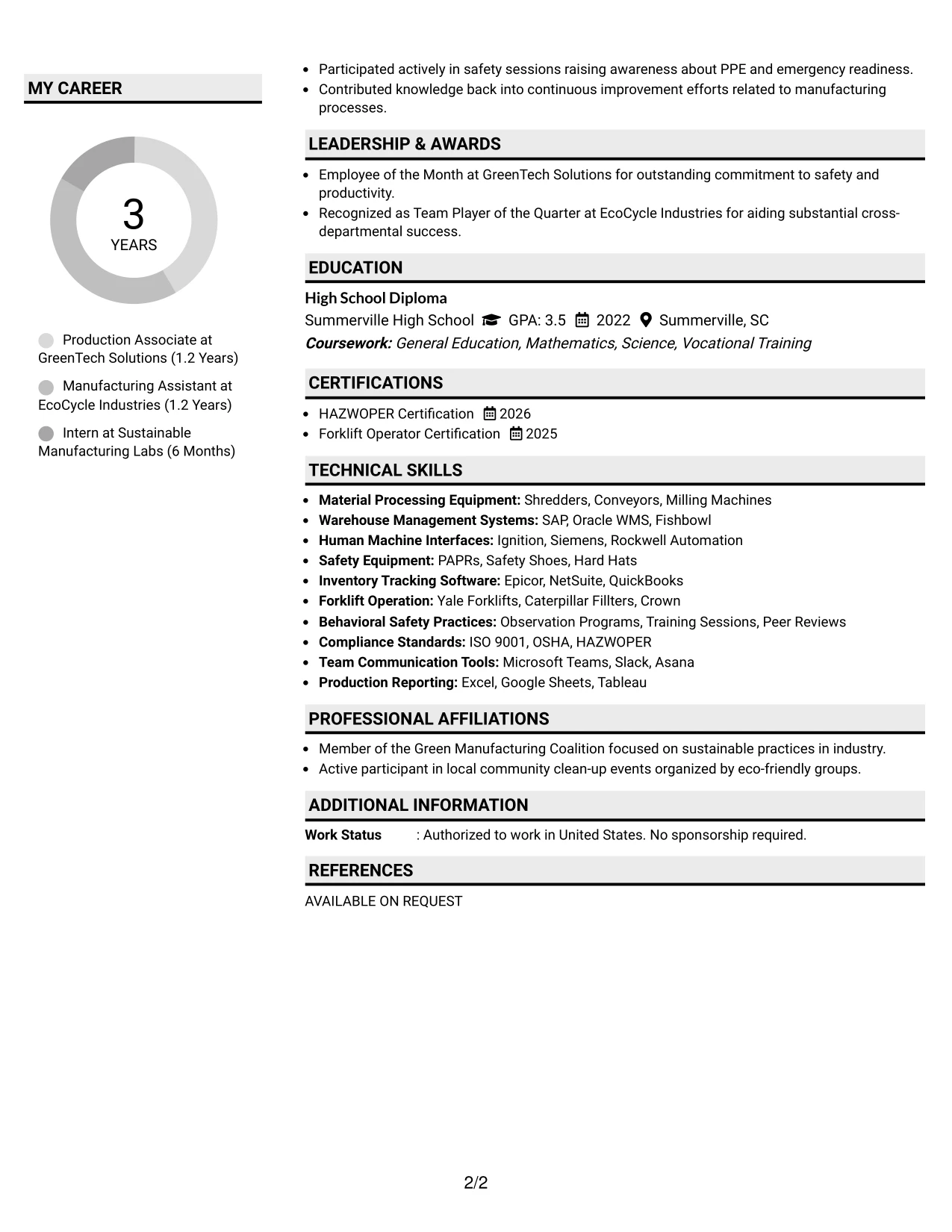 Resume Example Page 2