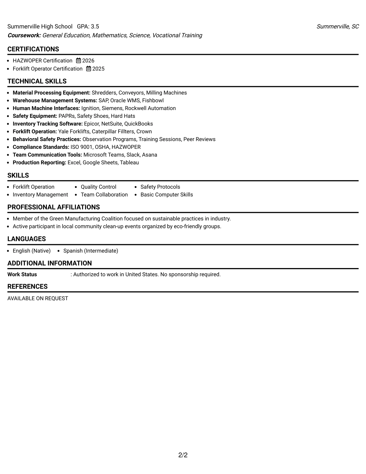 Resume Example Page 2