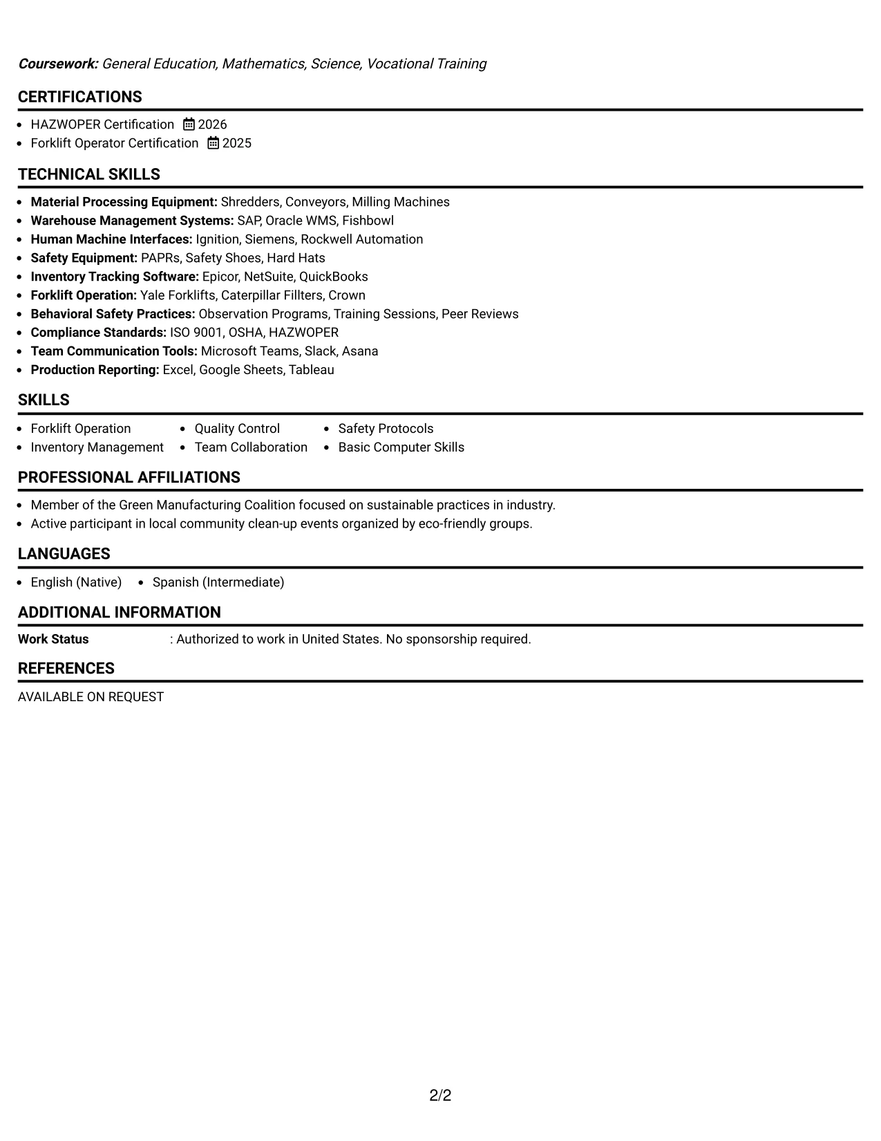 Resume Example Page 2