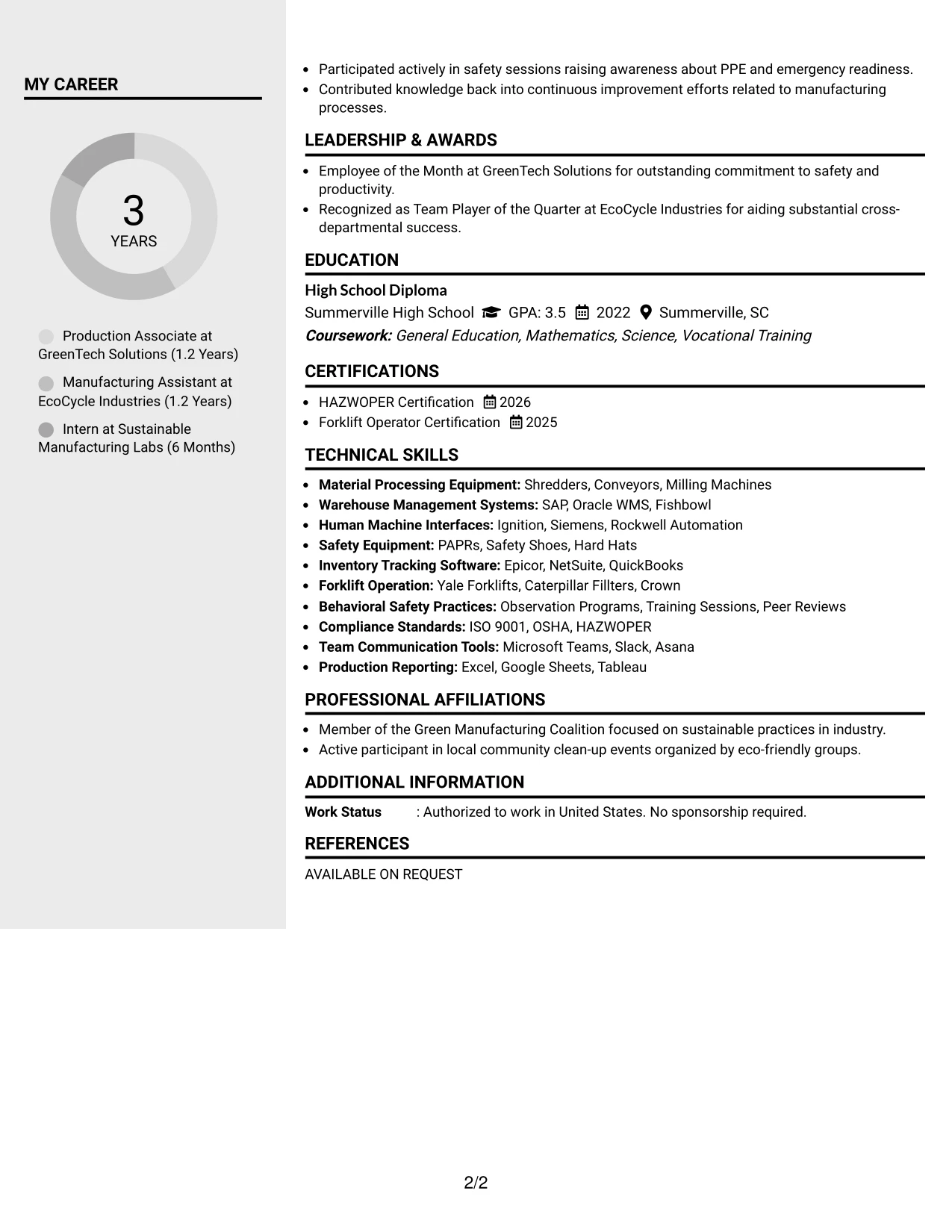 Resume Example Page 2