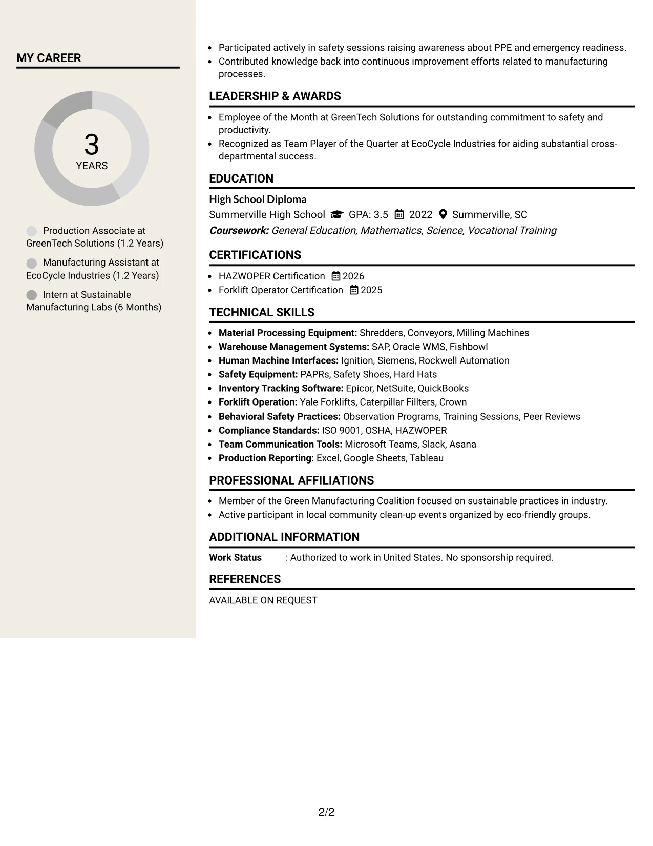 Resume Example Page 2