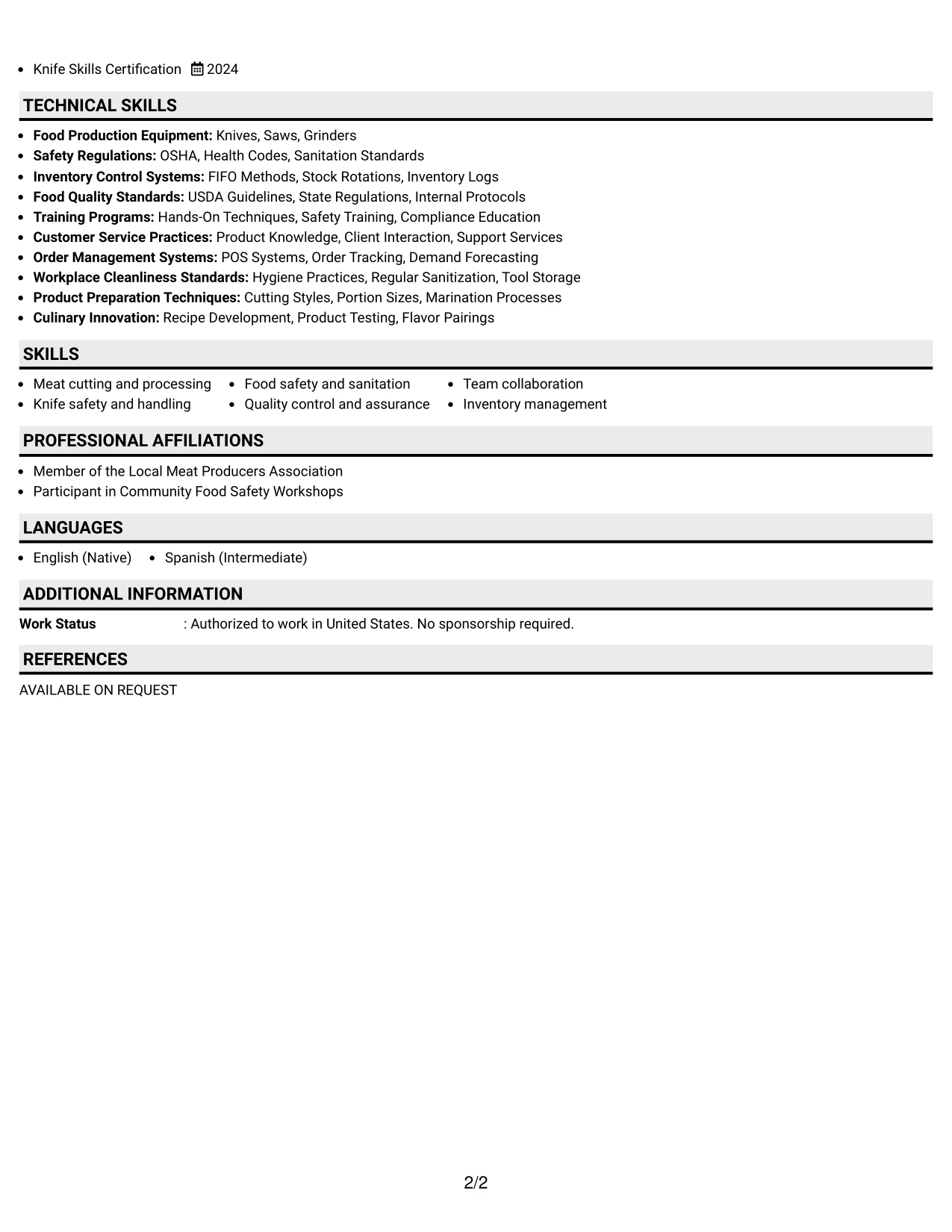 Resume Example Page 2