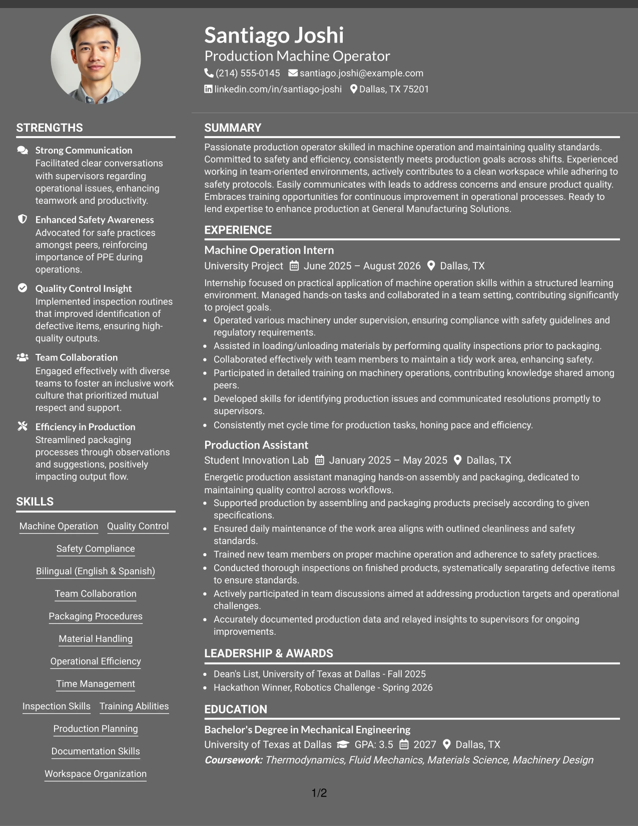 Resume Example Page 1