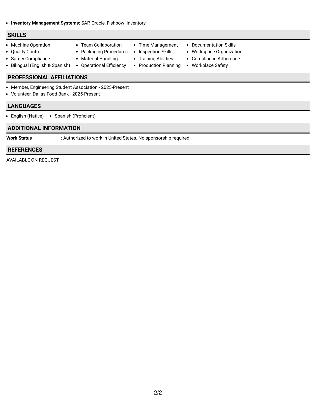 Resume Example Page 2