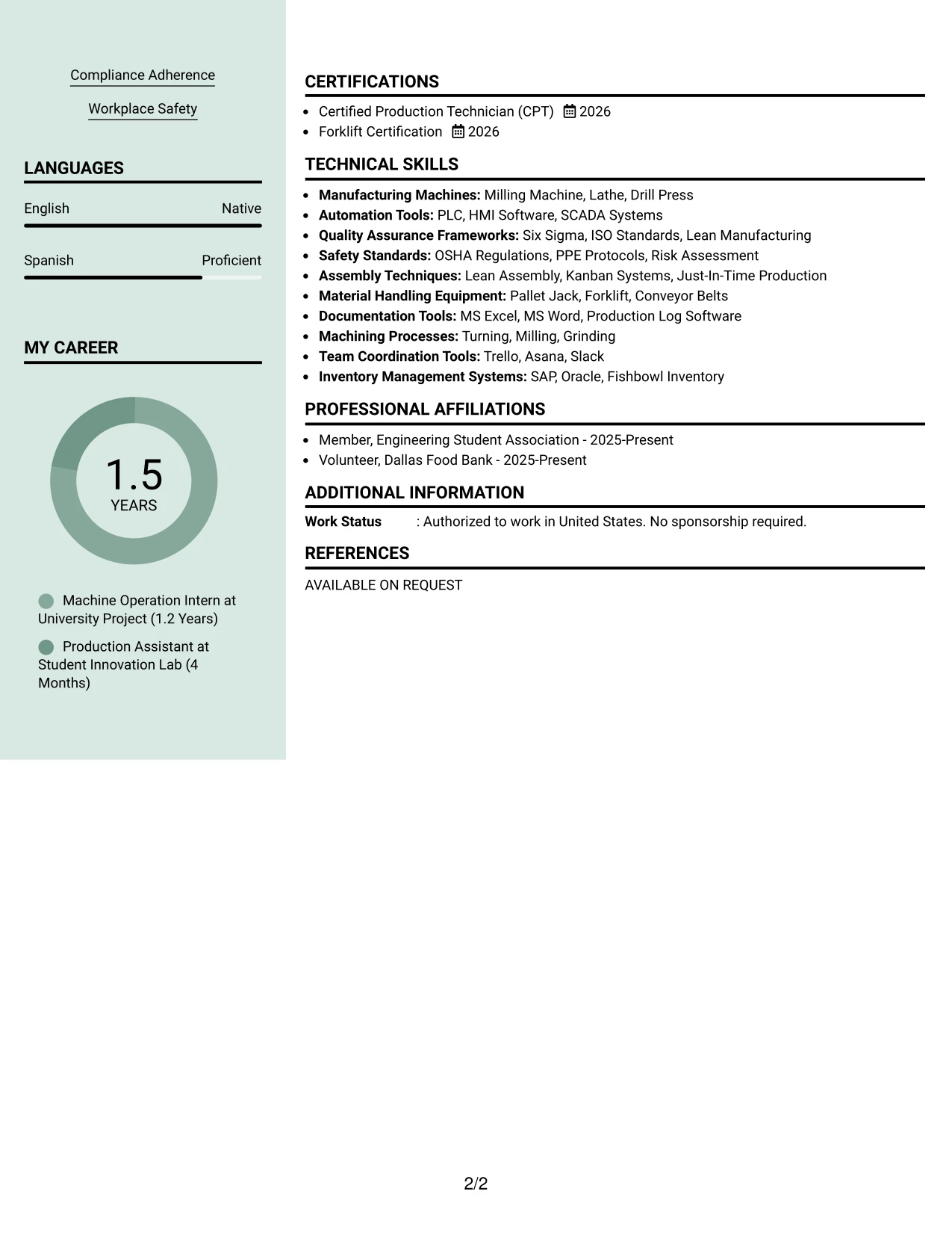 Resume Example Page 2