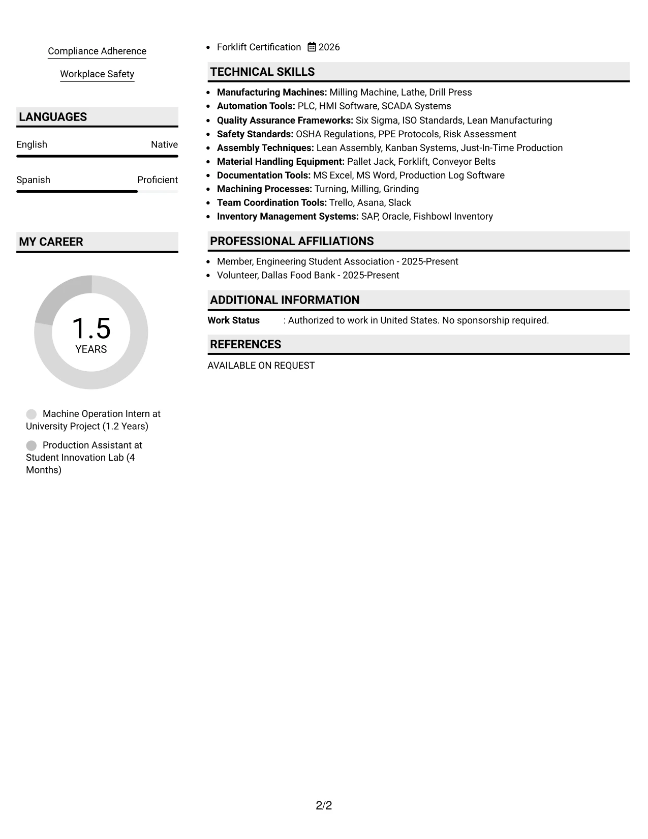 Resume Example Page 2